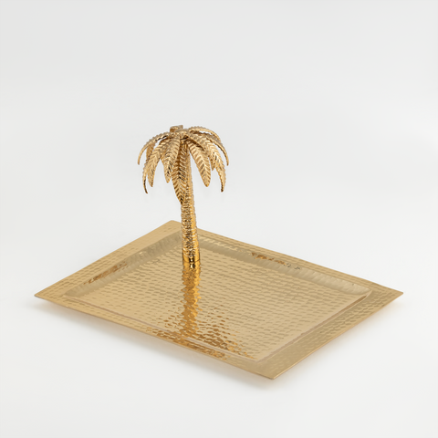 صينية مستطيلة مع نخلة ذهبي
