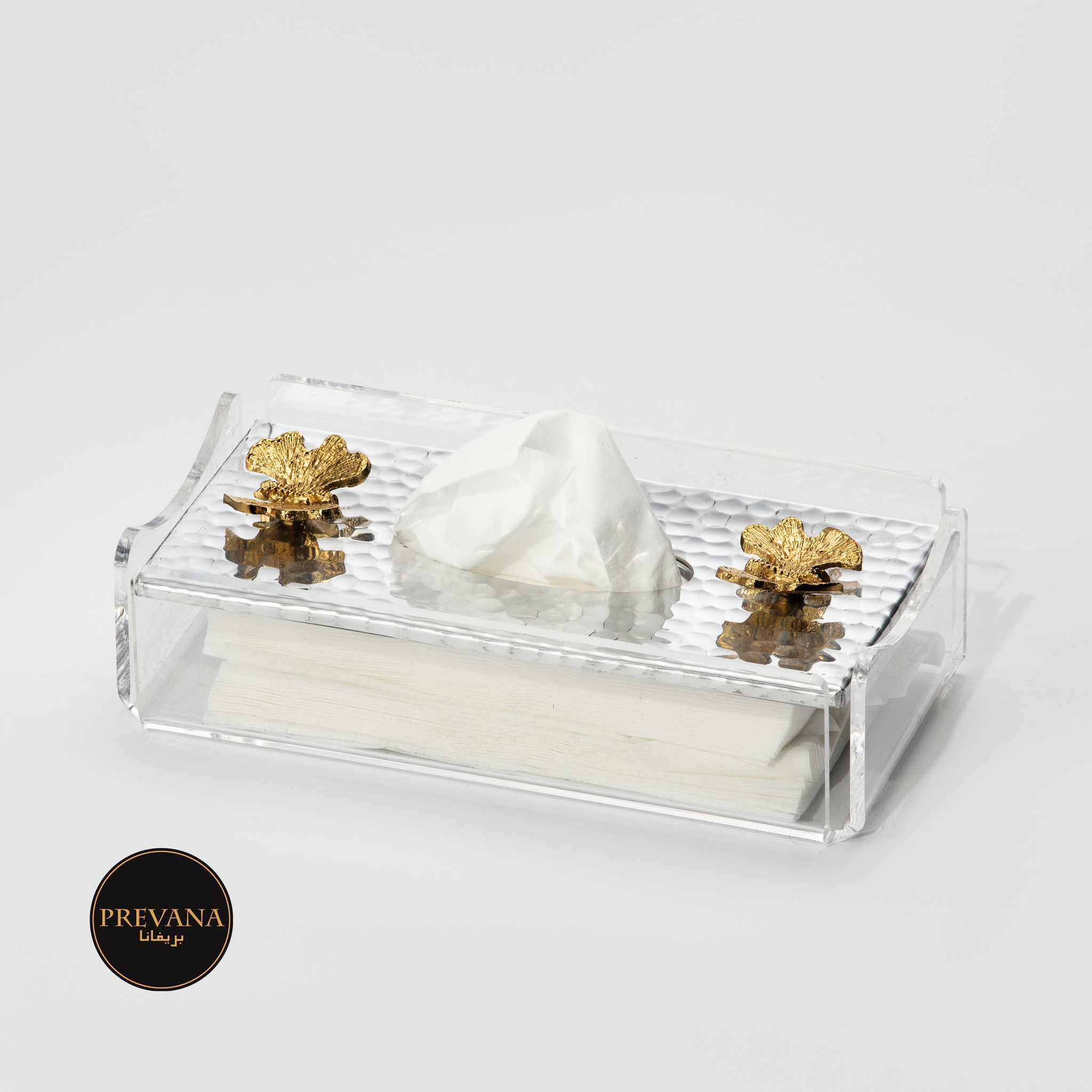 علبة مناديل مستطيلة فضي